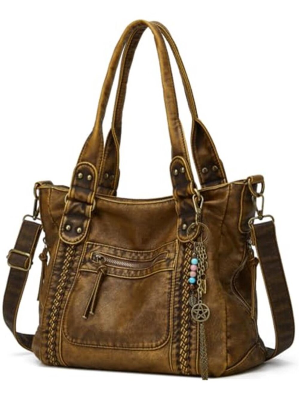 Womens Vegan Leather Crossbody Bag Multi Pocket Shoulder Purse Large Hobo Bag